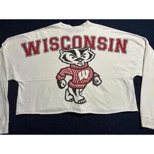 Women's White Wisconsin Badgers Raw Hem Cropped Spirit Jersey Long Sleeve 1XL
